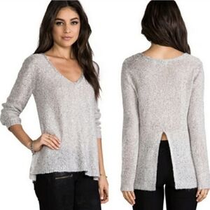 BB Dakota Myla Sweater Sequined Metallic Sparkle V-Neck Split Back Knit Sheer M